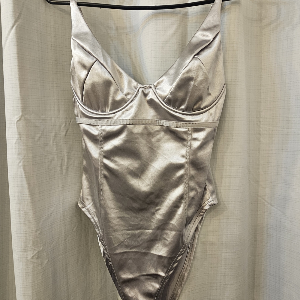Silver Satin Bodysuit